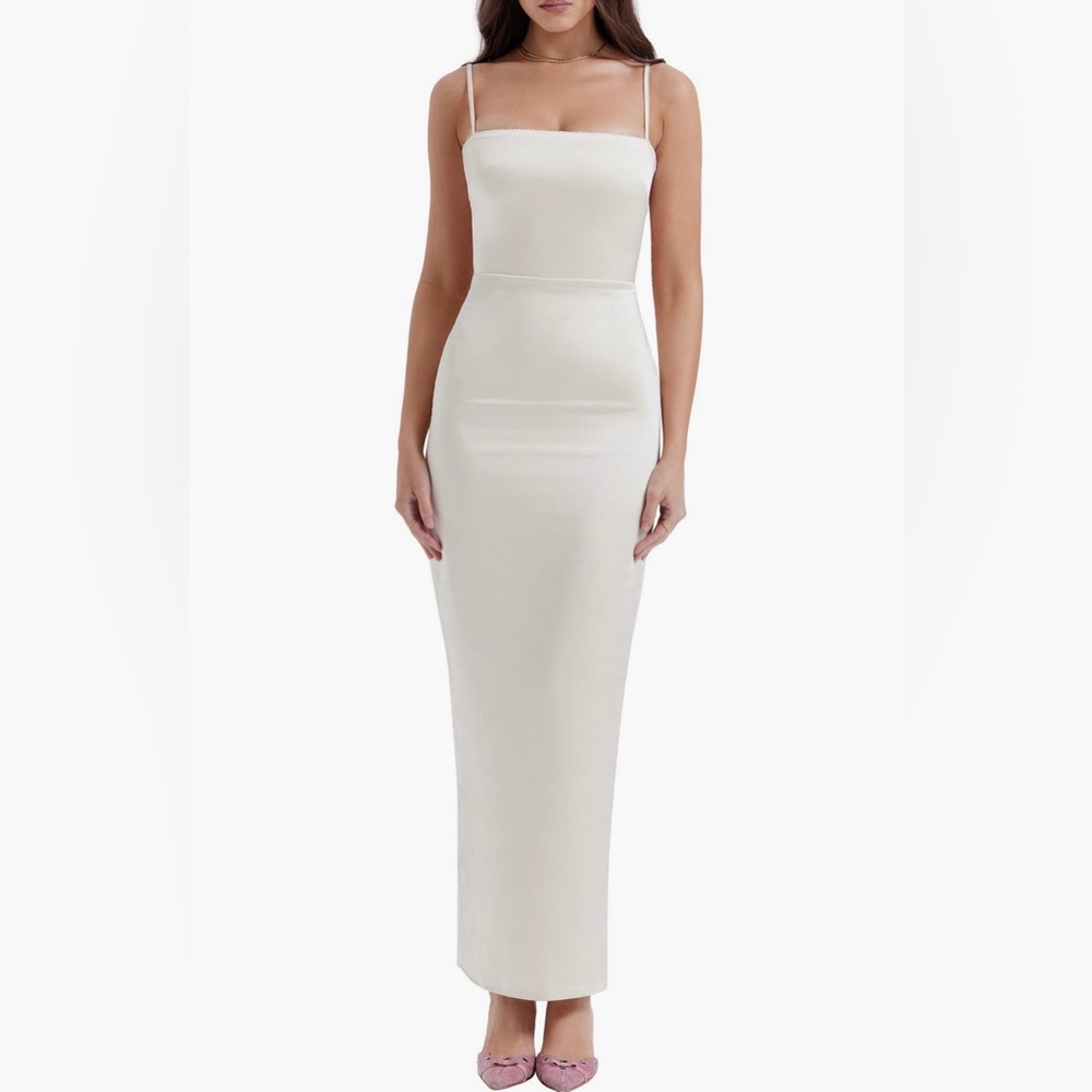 House of CB Costanza Satin Maxi Dress - Vintage Cream Medium - Picture 1 of 2
